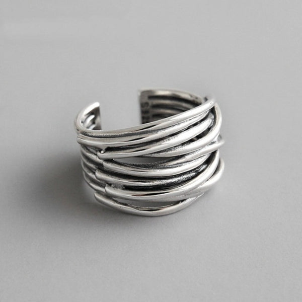 MARTA | Anillo ajustable de plata 925 con diseño en capas