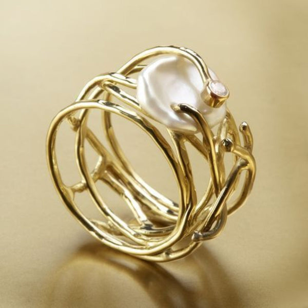 SAMIRA | Anillo fino dorado con perlas