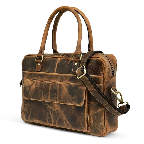 Bolsa para portátil de cuero marrón cazador