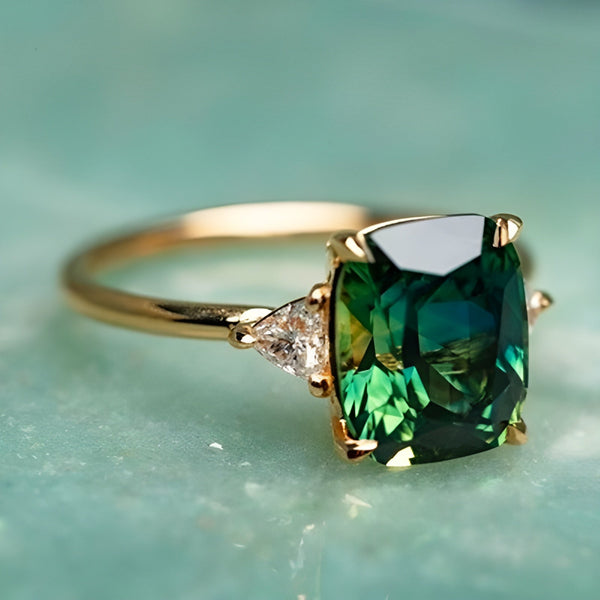 Anillo con Zirconio Verde en Oro