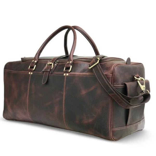 "Bolsa de fin de semana de cuero Hunter marrón oscuro" puede reescribirse como "Bolsa de fin de semana de cuero Hunter marrón oscuro".