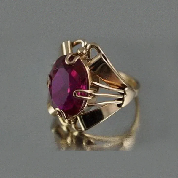 Anillo de cristal de granate en oro vintage
